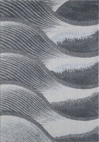 HomeRoots Grey/Blue Heat-Set Polypropelene 7’ x 10’ Gray Blue Abstract Waves Modern Area Rug