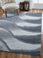 HomeRoots Grey/Blue Heat-Set Polypropelene 7’ x 10’ Gray Blue Abstract Waves Modern Area Rug