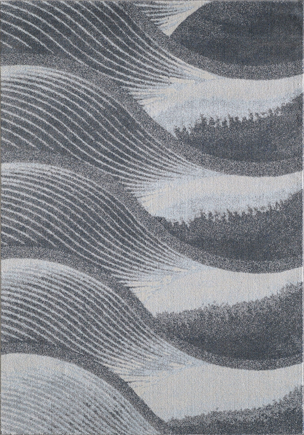 HomeRoots Grey/Blue Heat-Set Polypropelene 8’ x 11’ Gray Blue Abstract Waves Modern Area Rug