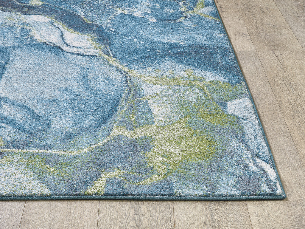 HomeRoots Teal Heat-Set Polypropelene 10’ x 13’ Blue Sage Abstract Stone Modern Area Rug