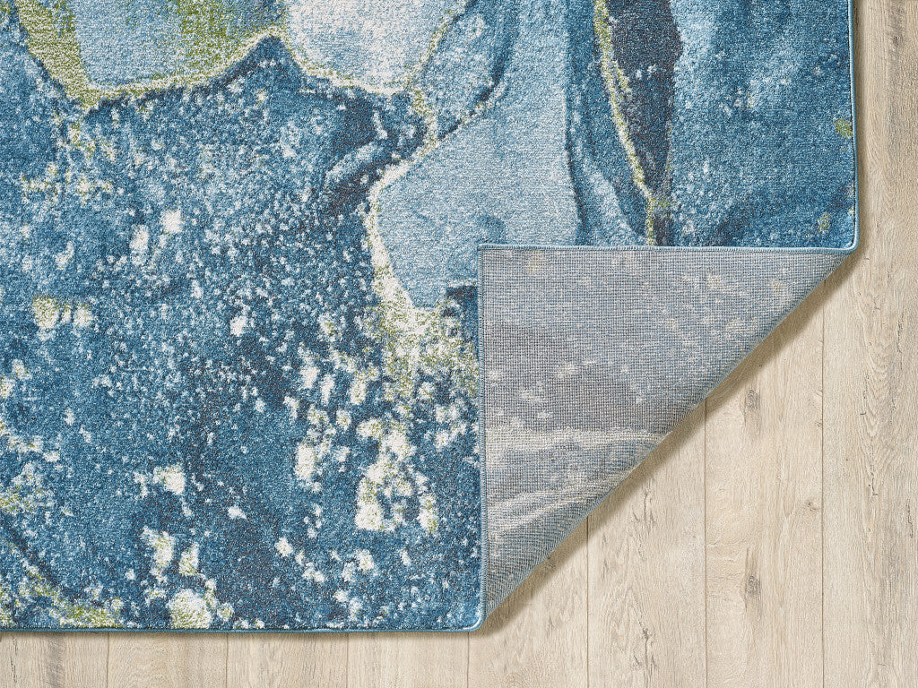 HomeRoots Teal Heat-Set Polypropelene 10’ x 13’ Blue Sage Abstract Stone Modern Area Rug