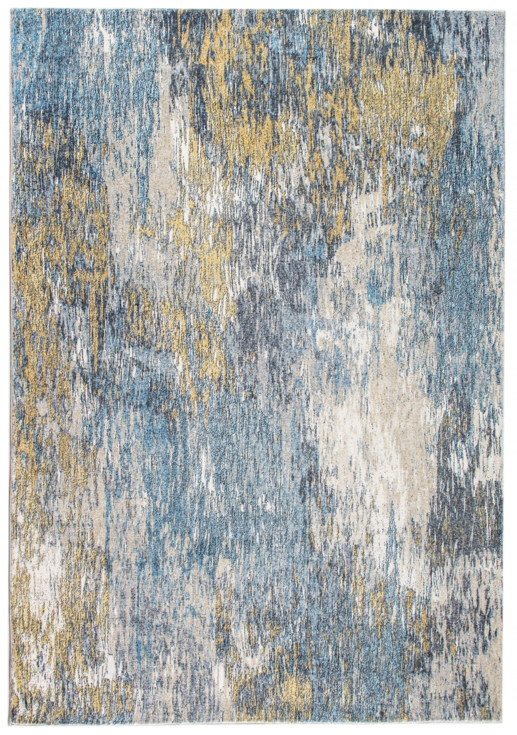 HomeRoots Blue/Gold Polyester 8’ x 10’ Blue Gold Abstract Painting Modern Area Rug