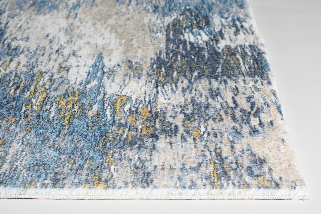 HomeRoots Blue/Gold Polyester 8’ x 10’ Blue Gold Abstract Painting Modern Area Rug