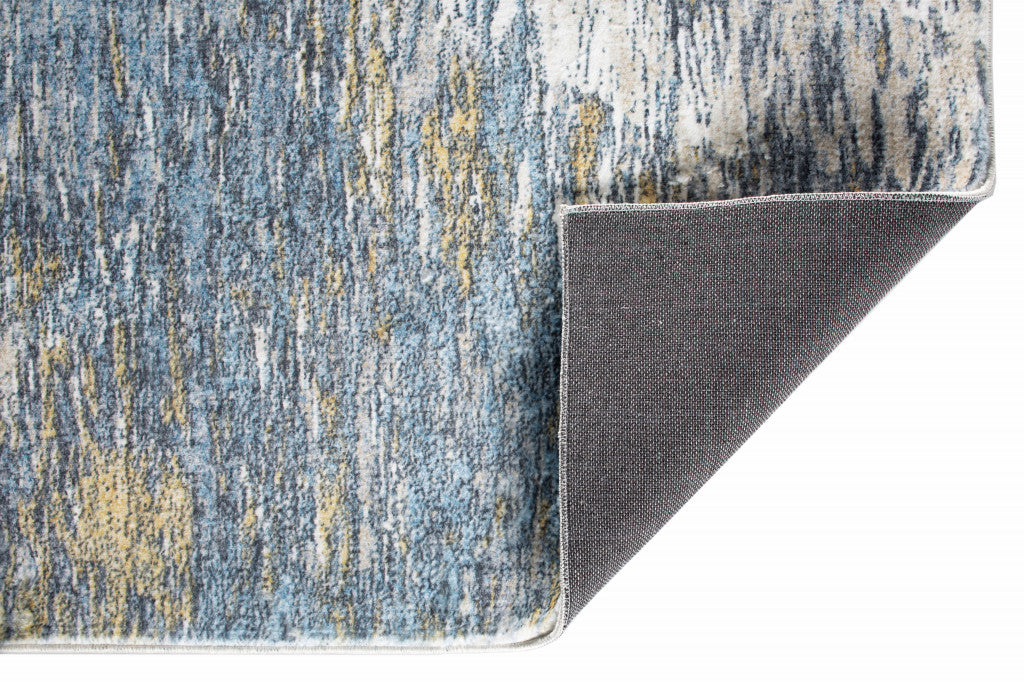 HomeRoots Blue/Gold Polyester 8’ x 10’ Blue Gold Abstract Painting Modern Area Rug