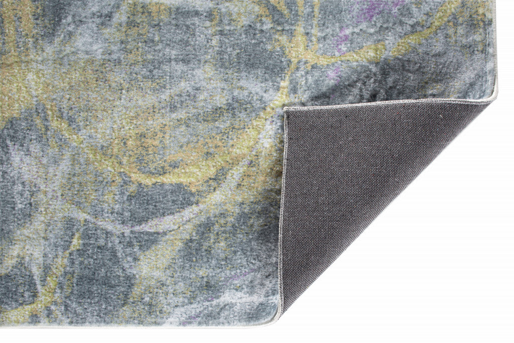 HomeRoots Grey/Gold Polyester 2’ x 7’ Gray Gold Abstract Rings Runner Rug