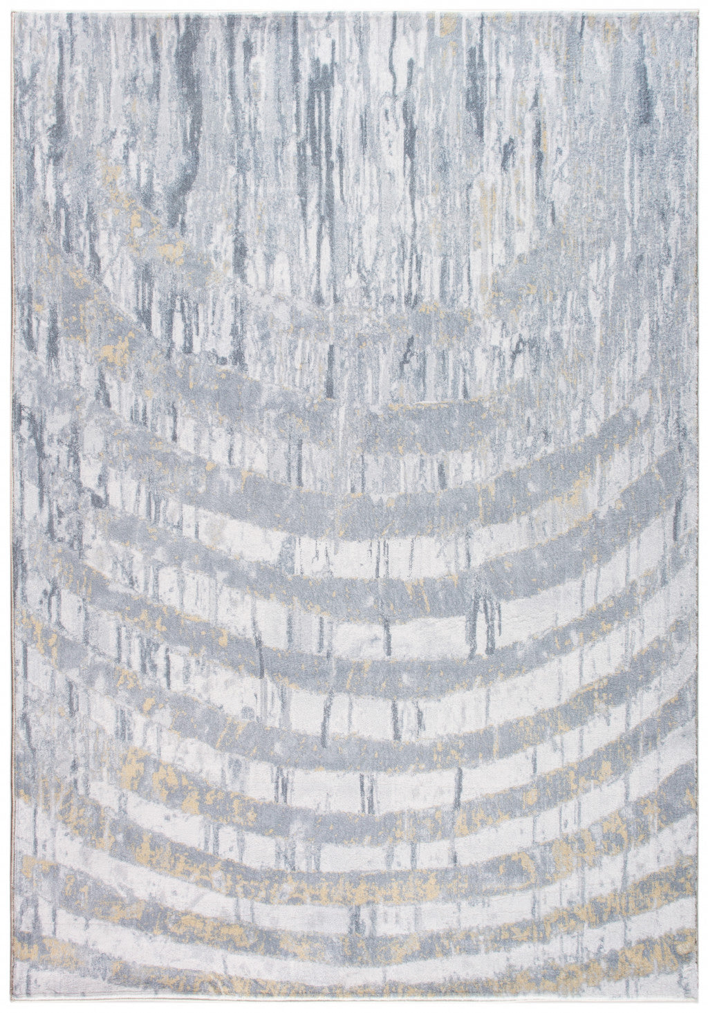 HomeRoots Grey/Gold Polyester 8’ x 10’ Gray Distressed Steps Abstract Area Rug