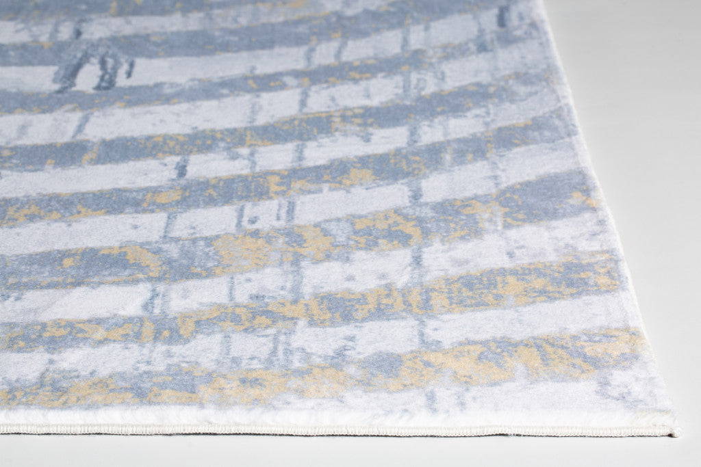 HomeRoots Grey/Gold Polyester 8’ x 10’ Gray Distressed Steps Abstract Area Rug