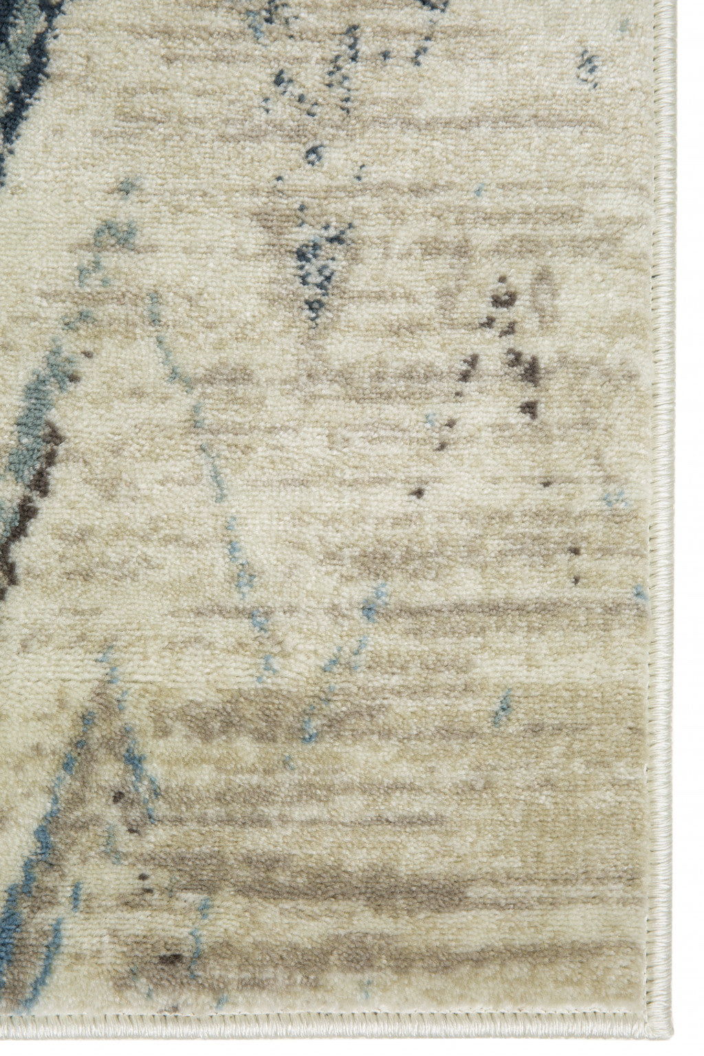 HomeRoots Ivory Heat-Set Polypropelene 5’ x 8’ Beige Blue Distressed Chevron Area Rug