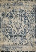 HomeRoots Ivory Heat-Set Polypropelene 3’ x 5’ Beige Blue Distressed Medallion Area Rug