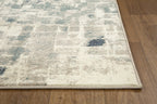 HomeRoots Beige/Blue Heat-Set Polypropelene 8’ x 11’ Beige Blue Abstract Tiles Distressed Area Rug
