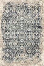 HomeRoots Ivory/Blue Heat-Set Polypropelene 3’ x 5’ Beige Blue Distressed Diamonds Area Rug