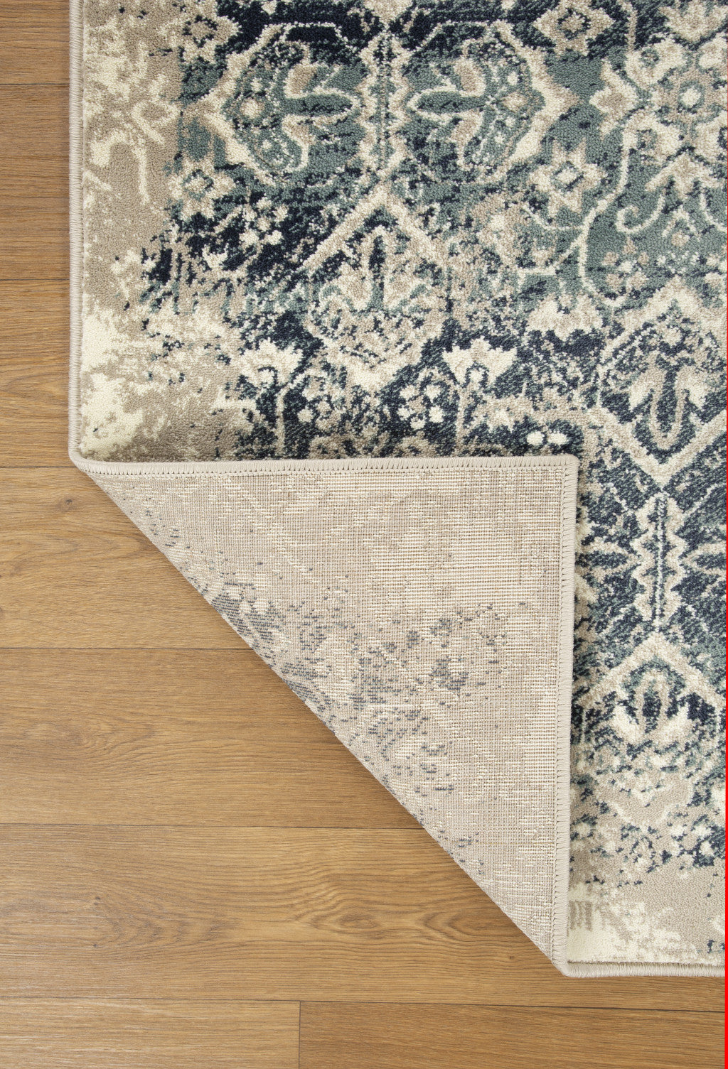HomeRoots Ivory/Blue Heat-Set Polypropelene 3’ x 5’ Beige Blue Distressed Diamonds Area Rug