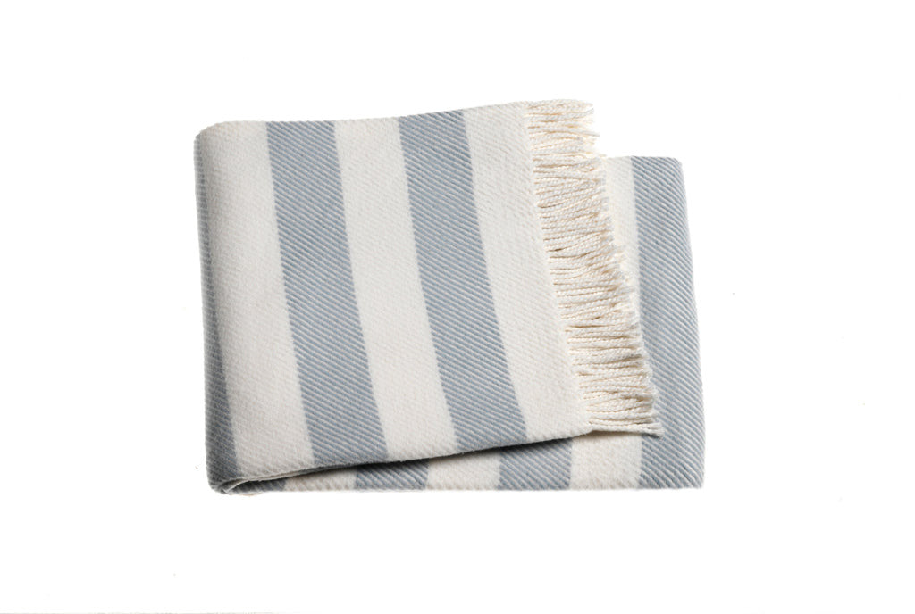 HomeRoots Cream/Sky Cotton/Acrylic Cream and Sky Blue Slanted Stripe Fringed Throw Blanket