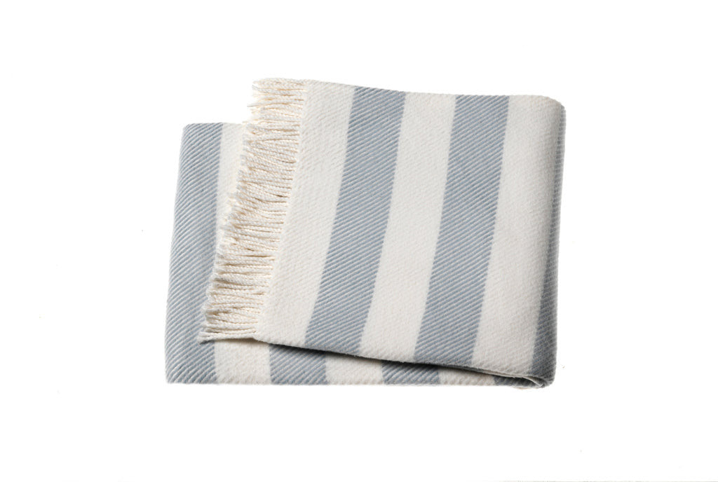 HomeRoots Cream/Sky Cotton/Acrylic Cream and Sky Blue Slanted Stripe Fringed Throw Blanket