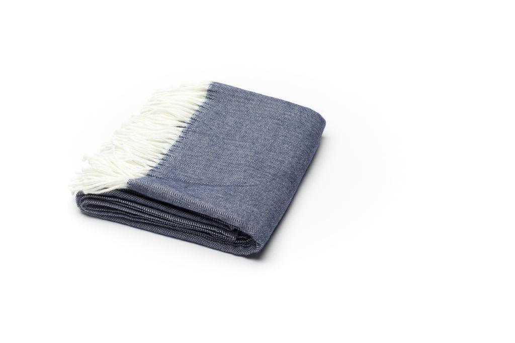 HomeRoots Navy Blue Soft Acrylic Herringbone Throw Blanket