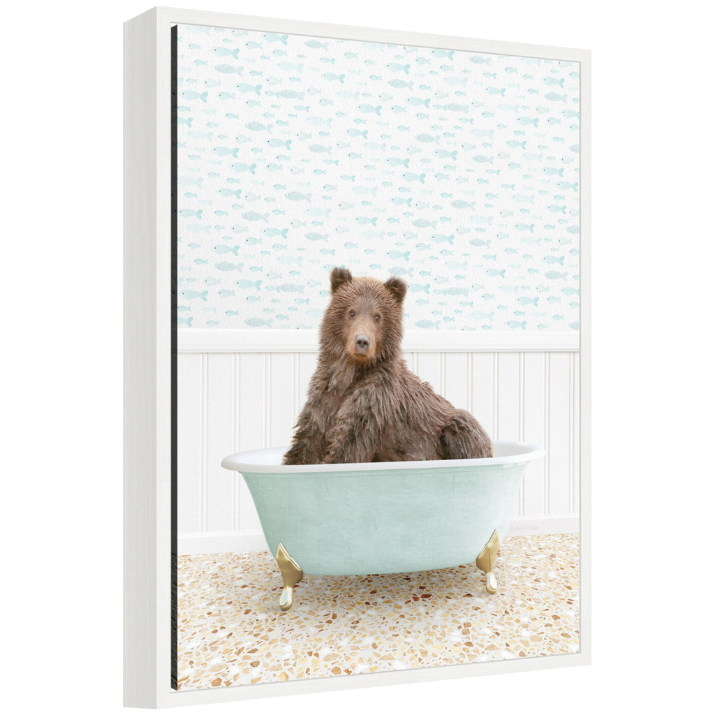 Sylvie Bear in Little Fish Bathtub Framed Canvas by Amy Peterson