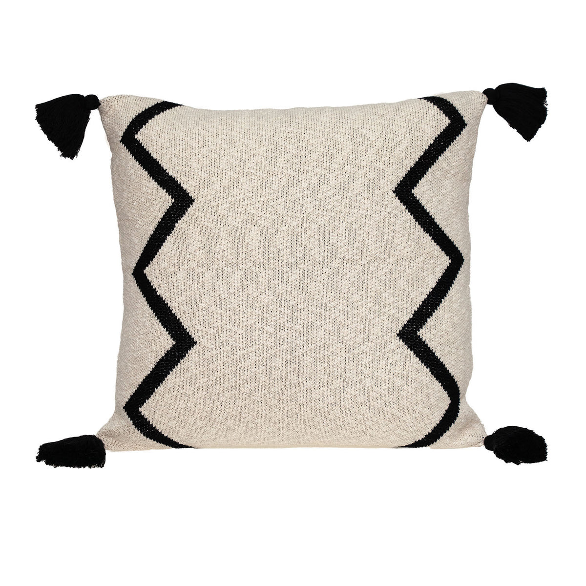 20' X 20' Black And Cream Zigzag Pattern Square Accent Throw Pillow With Tassel