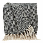 HomeRoots Cotton Boho Black and Beige Woven Diamond Pattern Throw with Tassels