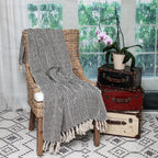 HomeRoots Cotton Boho Black and Beige Woven Diamond Pattern Throw with Tassels