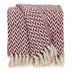 HomeRoots Cotton Burgundy Handloom Herringbone Weave with Tassels