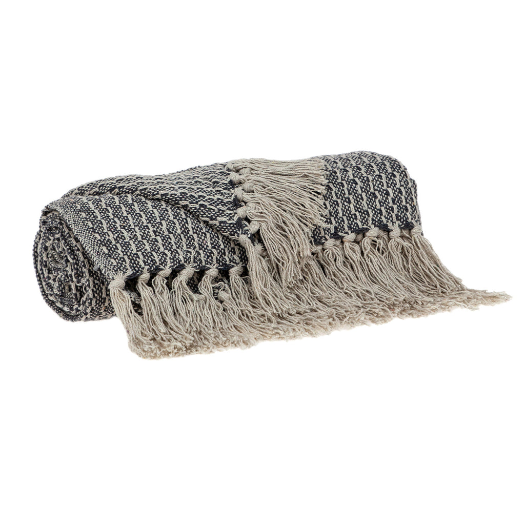 HomeRoots Gray Cotton Beige and Black Transitional Woven Handloom Throw Blanket