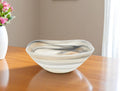 10 Gray Taupe And White Alabaster Glass Square Salad Bowl