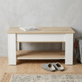 40 Natural and White Wood Storage Bench With Flip Top Shoe Storage And Shelves