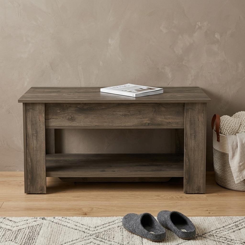 40 Dark Brown Wood Storage Bench With Flip Top Shoe Storage And Shelves