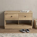 36 Natural and Oak Wood Storage Bench With Drawers Shoe Storage And Shelves
