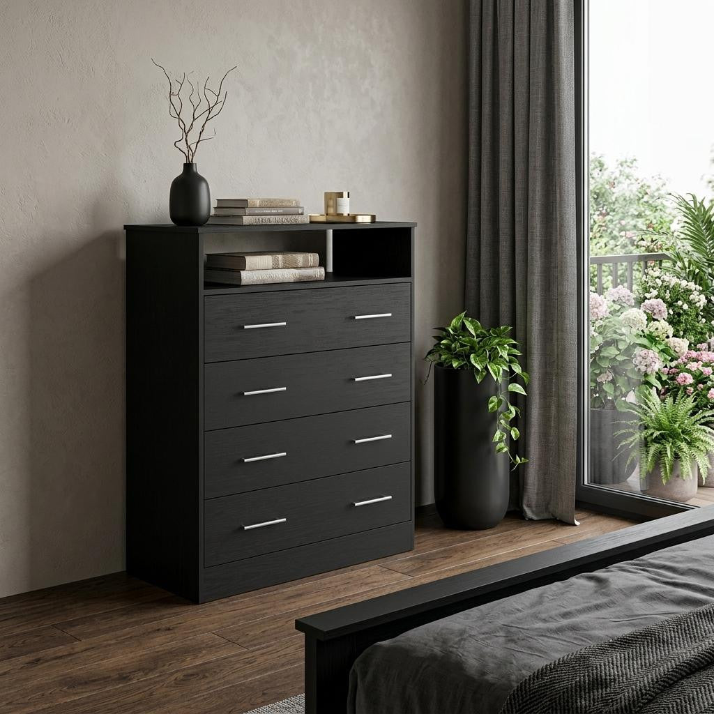 33 Black Wood Four Drawer Dresser