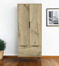 74 Oak Wood Two Door Single Drawer Combo Dresser