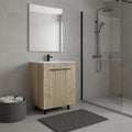 24 Oak Wood Freestanding Double Door Bathroom Vanity With White Sink