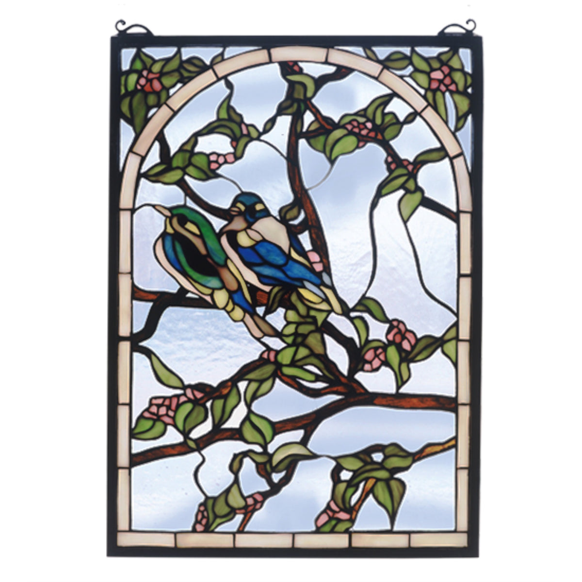 14 Inch W X 20 Inch H Lovebirds Stained Glass Window