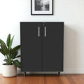 35 Black Wood Rolling Storage Cabinet With Two Doors
