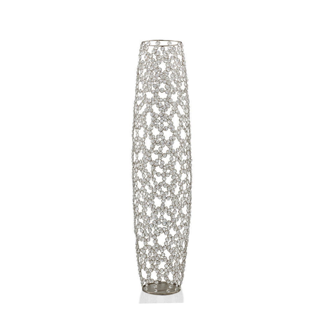 HomeRoots Silver/Clear 40' Bling Faux Crystal Abstract Twigs Barrel Floor Vase