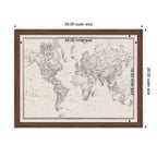 Framed Fabric Pinboard Vintage Black and White Linen World Map Wall Organization