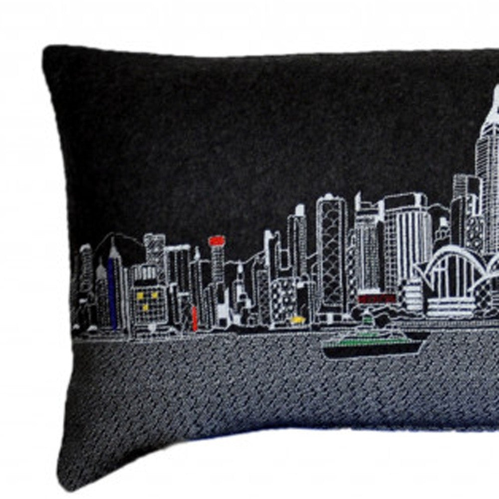 HomeRoots Grey 45' Black Hong Kong Nighttime Skyline Lumbar Decorative Pillow