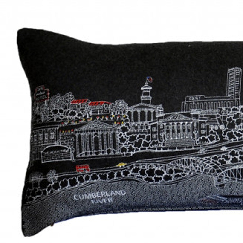 HomeRoots Grey 45' Black Nashville Nighttime Skyline Lumbar Decorative Pillow