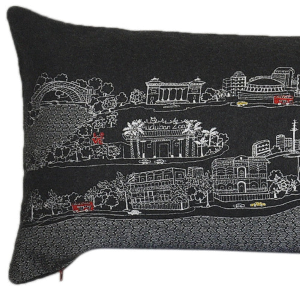 HomeRoots Grey 45' Black New Orleans Nighttime Skyline Lumbar Decorative Pillow
