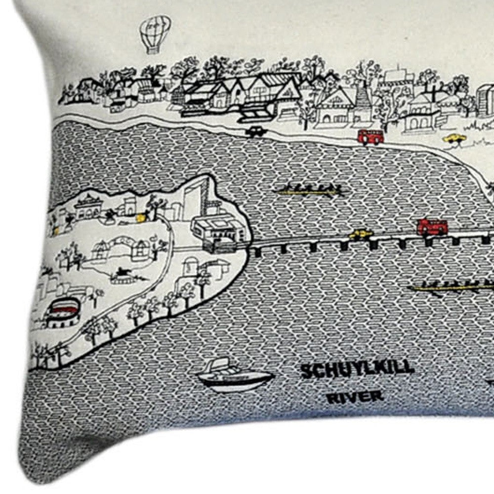 HomeRoots Cream 45' White Philadelphia Daylight Skyline Lumbar Decorative Pillow