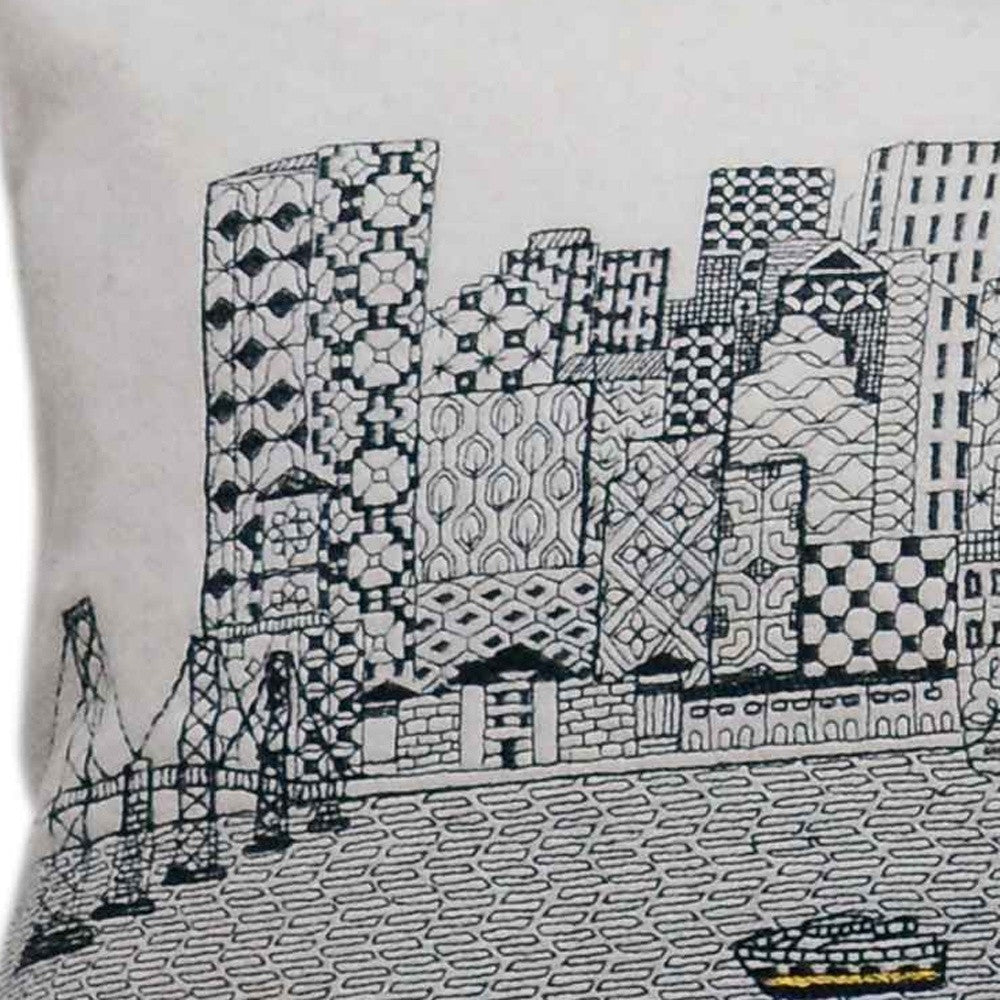 HomeRoots Cream 45' White San Francisco Daylight Skyline Lumbar Decorative Pillow