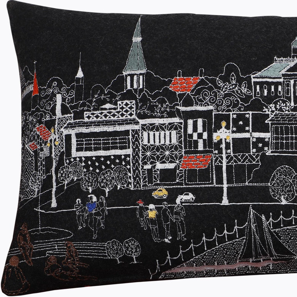 HomeRoots Grey 24' Black Annapolis Nighttime Skyline Lumbar Decorative Pillow