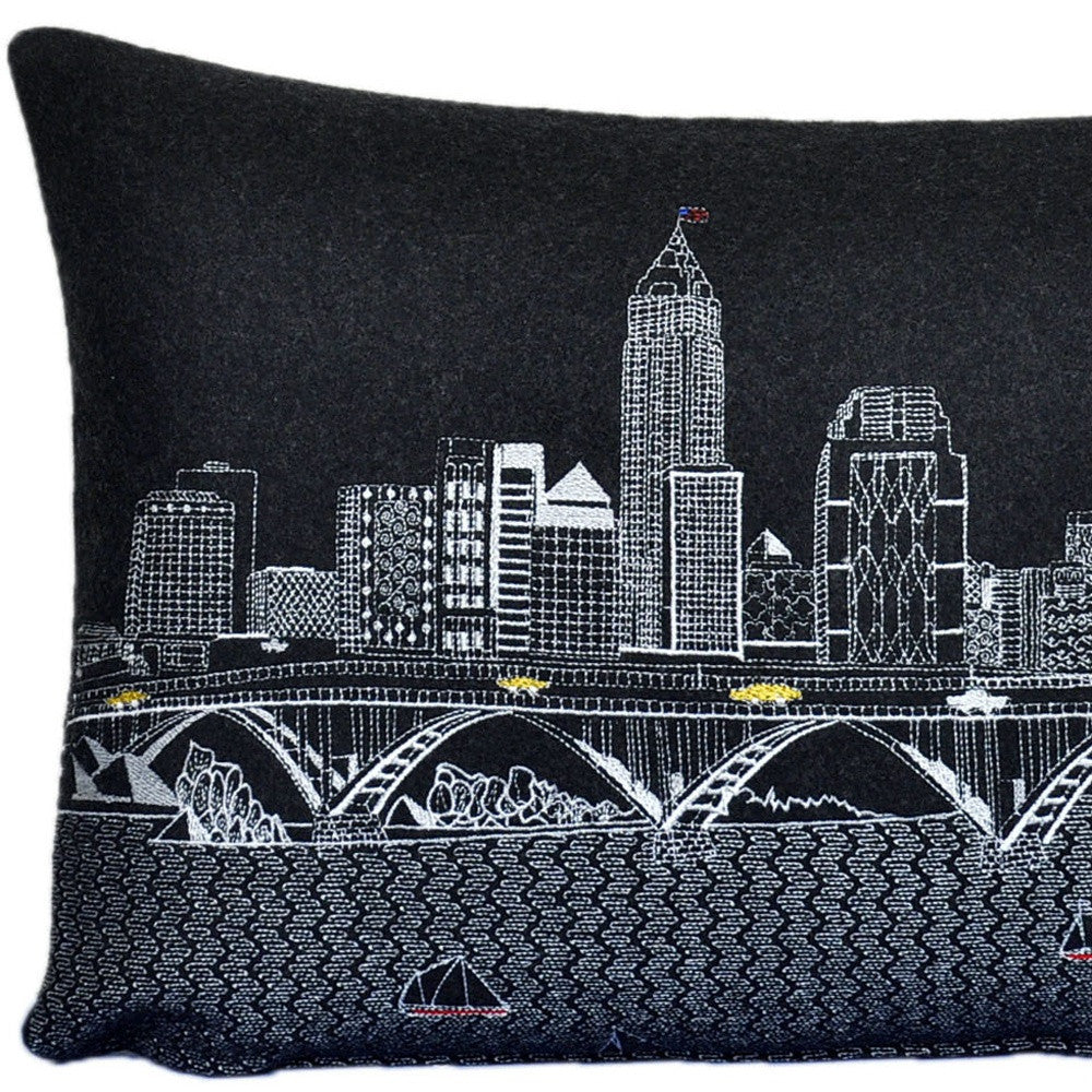 HomeRoots Grey 24' Black Cleveland Nighttime Skyline Lumbar Decorative Pillow