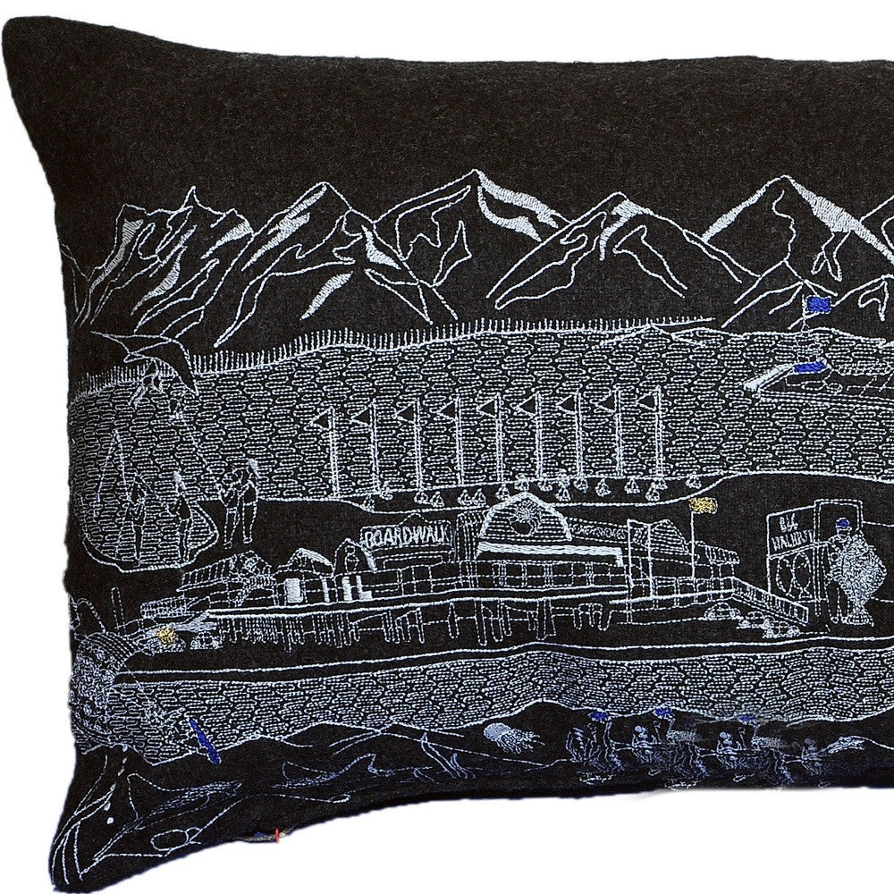 HomeRoots Grey 24' Black Homer Spit Nighttime Skyline Lumbar Decorative Pillow