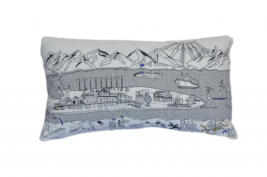 HomeRoots Cream 24' White Homer Spit Daylight Skyline Lumbar Decorative Pillow