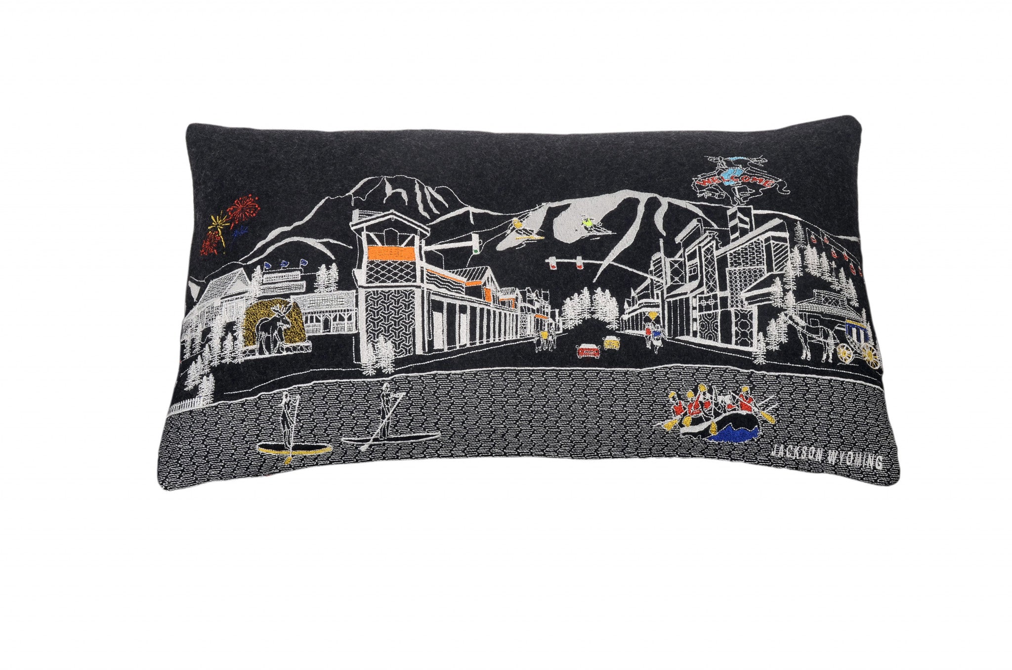HomeRoots Grey 24' Black Jackson Nighttime Skyline Lumbar Decorative Pillow