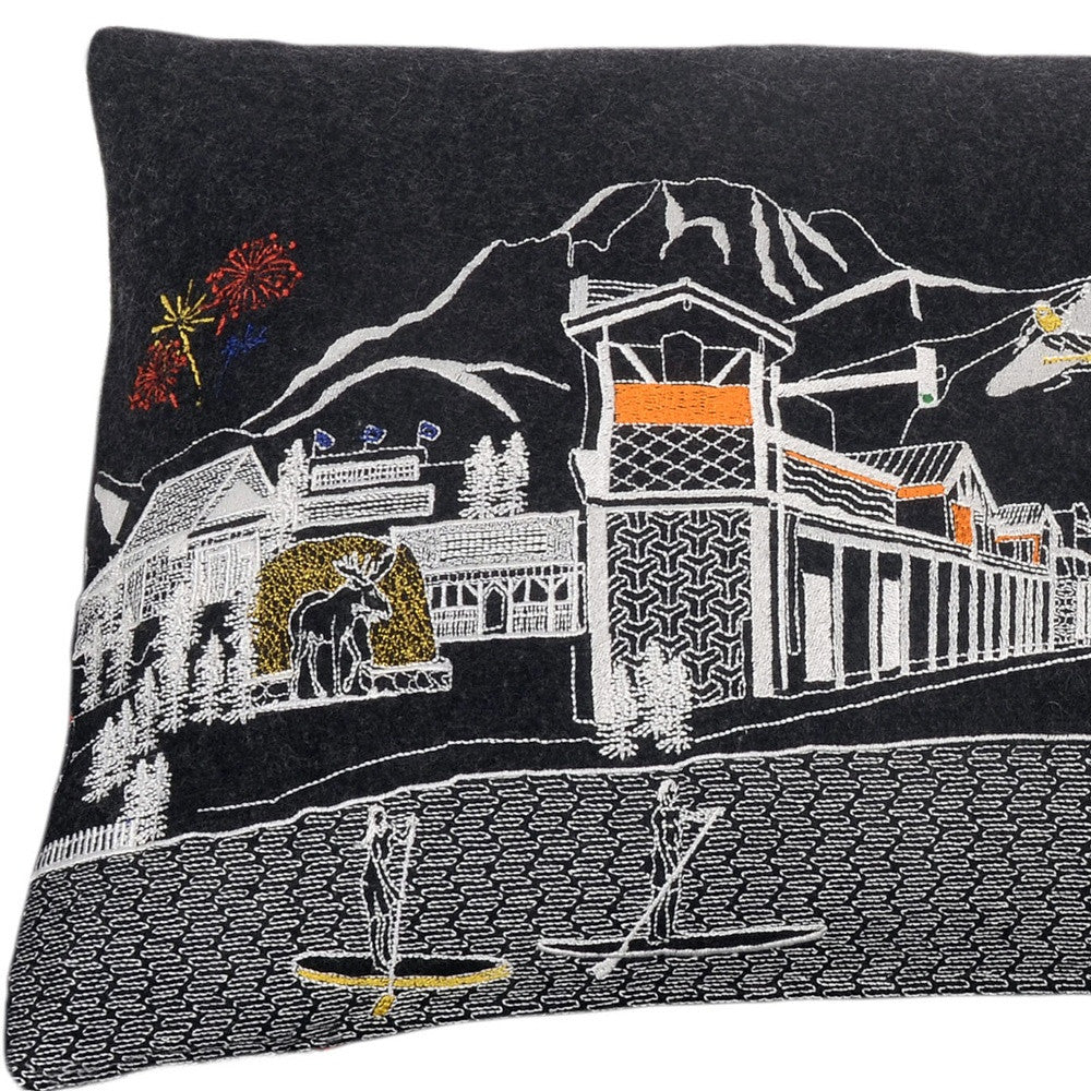 HomeRoots Grey 24' Black Jackson Nighttime Skyline Lumbar Decorative Pillow