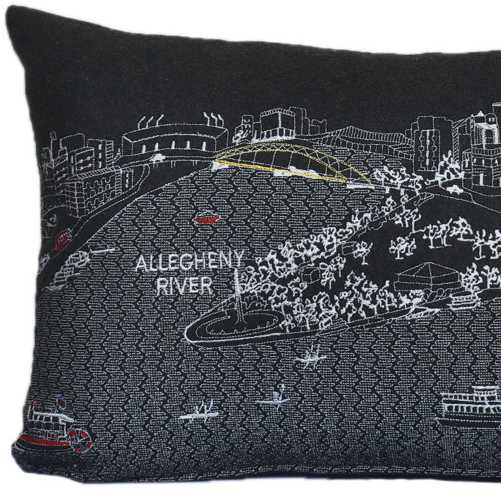 HomeRoots Grey 24' Black Pittsburgh Nighttime Skyline Lumbar Decorative Pillow
