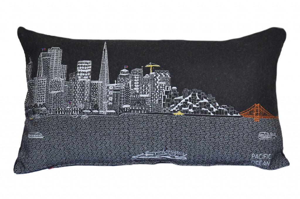 HomeRoots Grey 24' Black San Francisco Nighttime Skyline Lumbar Decorative Pillow