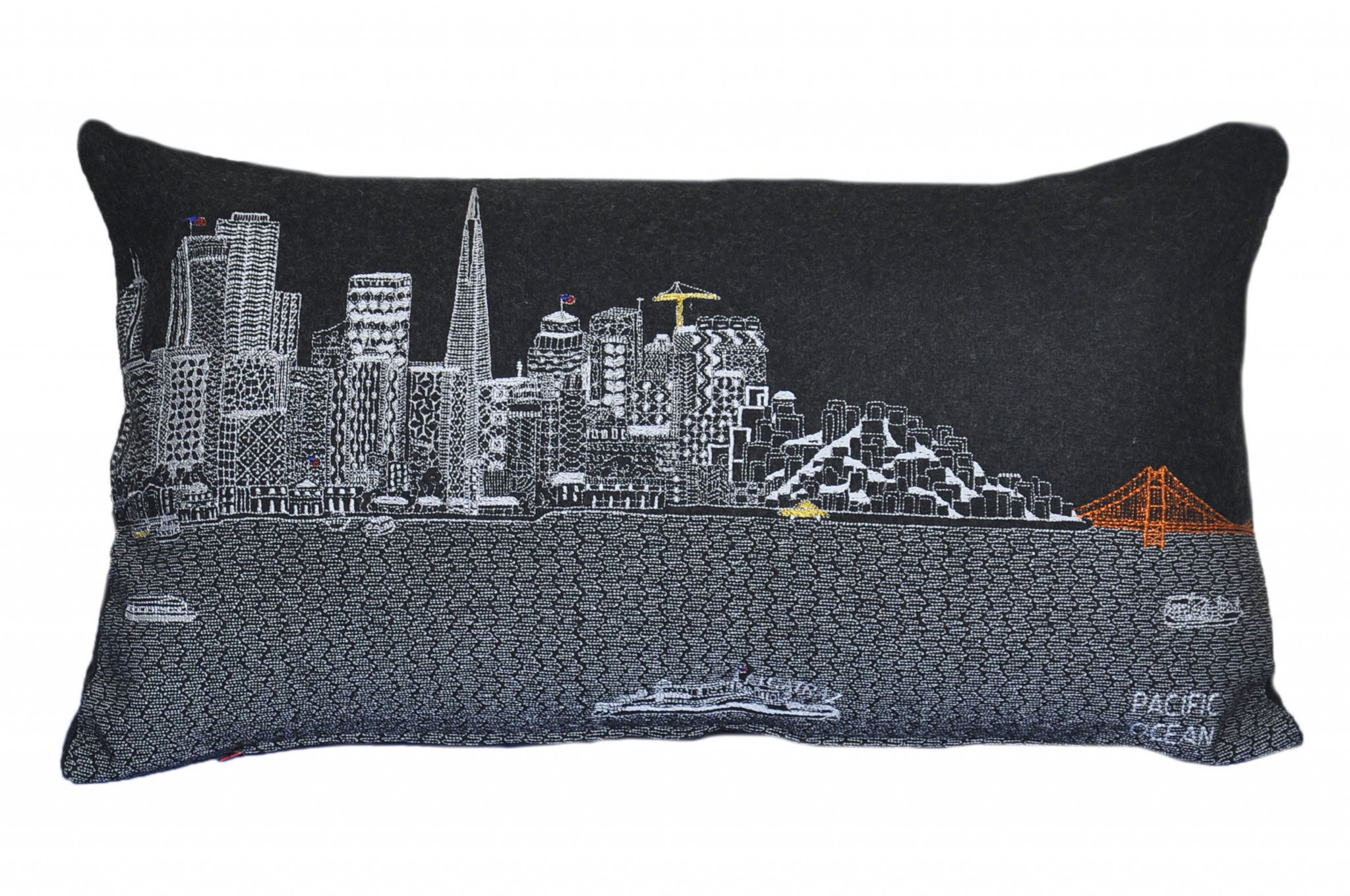 HomeRoots Grey 24' Black San Francisco Nighttime Skyline Lumbar Decorative Pillow